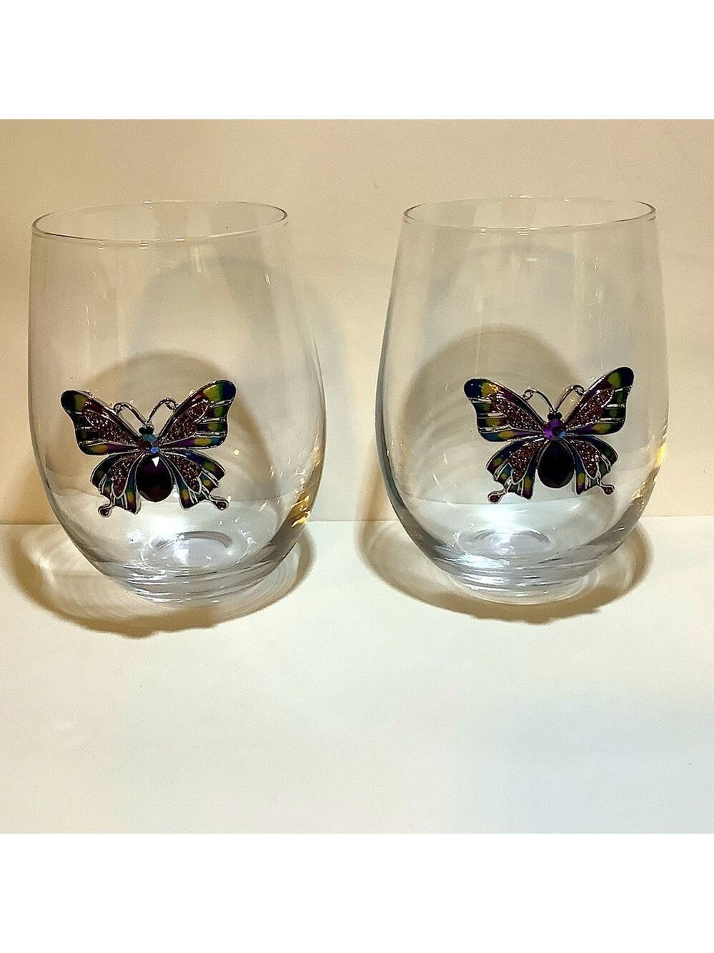 Rachel Zoe Jewel Rhinestone Butterfly Stemless Glasses New